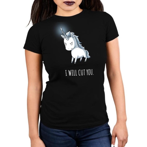 TeeTurtle Black Fitted Stabby the Unicorn Graphic T Shirt Women's Size M NWOT - Picture 2 of 7